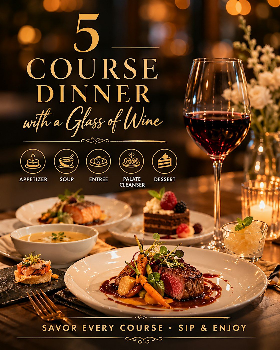 5 Course Dinner with a Glass of Wine
