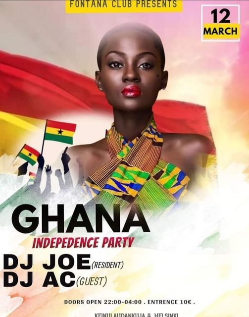 GHANA INDEPEDENCE PARTY, Fontana Afro Helsinki, 12 March to