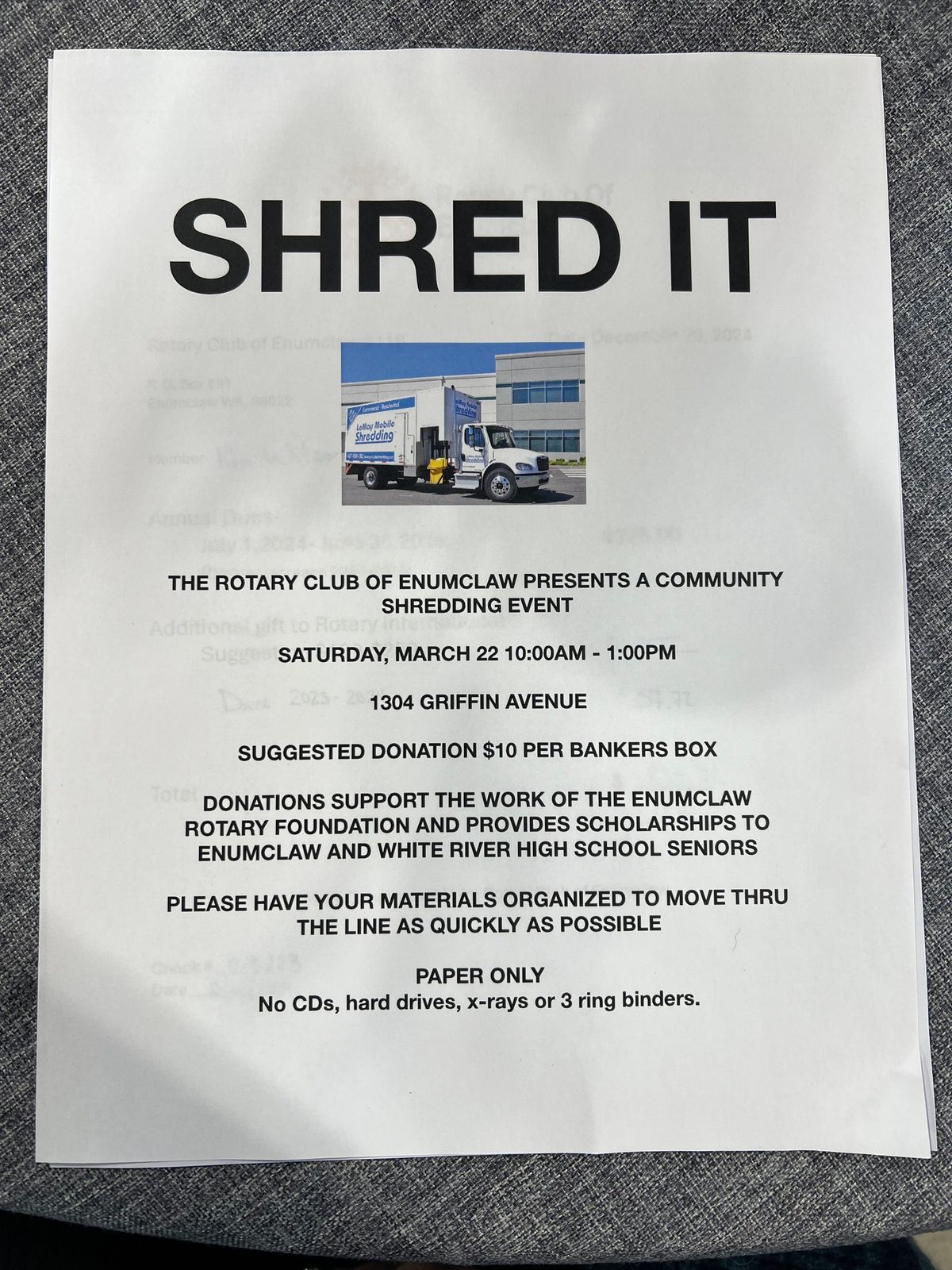 Enumclaw Rotary's Shredding Event