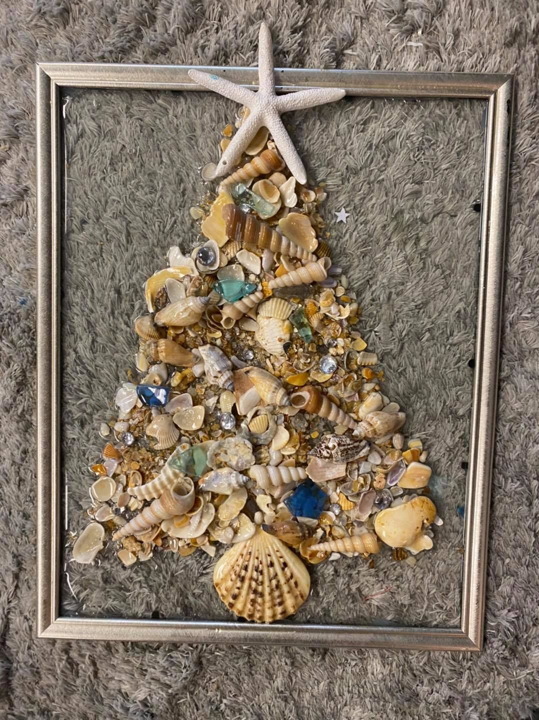 Christmas In July 11x14 Sea Shell Sea Glass Resin Christmas Tree $75