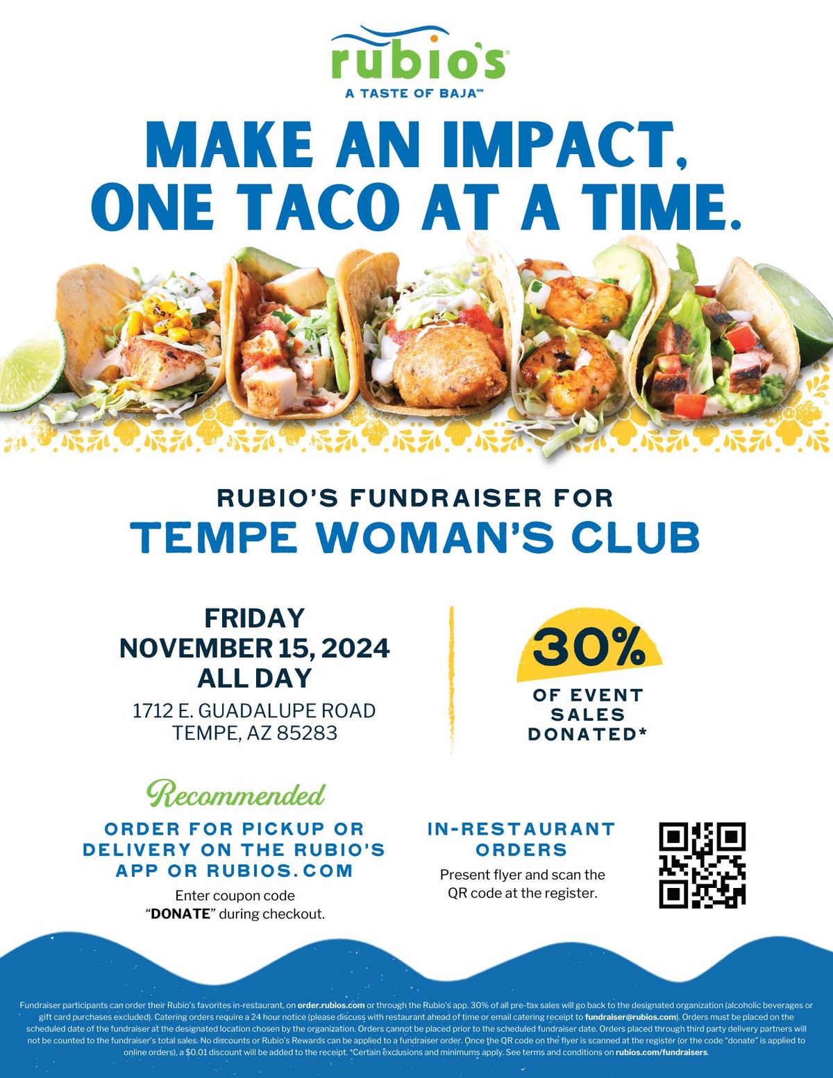 Tempe Woman's Club Fundraiser at Rubio's (Guad\/McClintock)