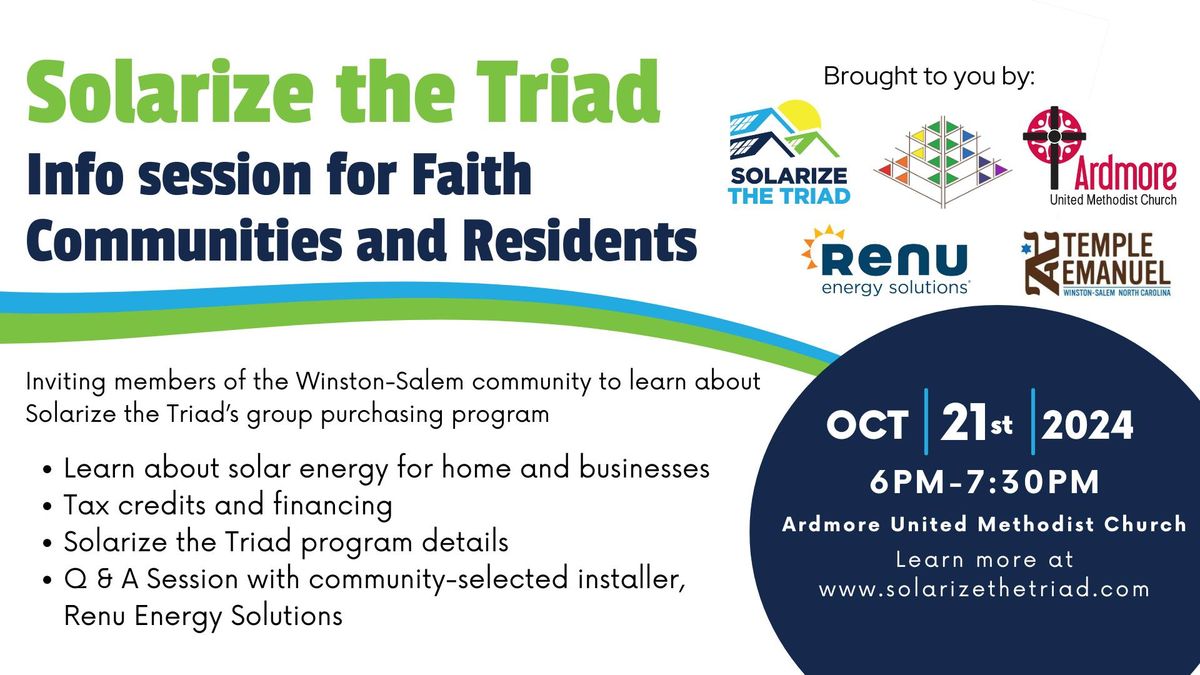 Solarize the Triad; Faith Community and Resident Info Session at Ardmore United Methodist Church