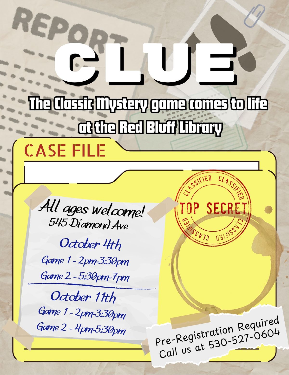 Clue at the Library Session 1 (Pre-Registration Required)