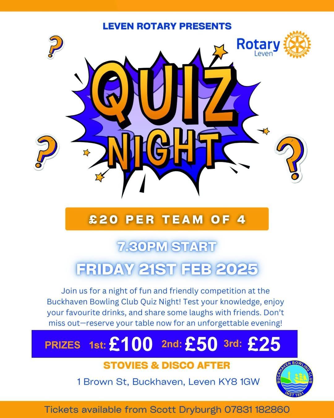 QUIZ NIGHT at Buckhaven Bowling Club