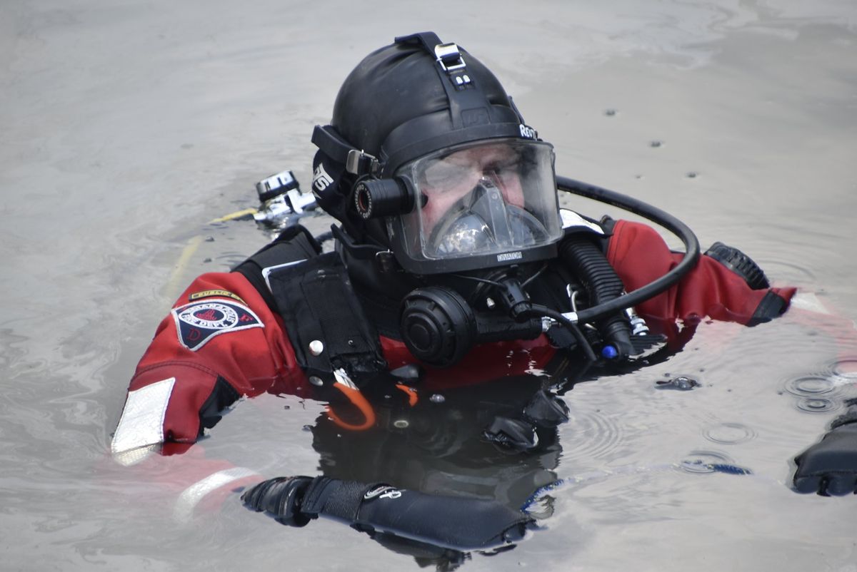 Dry Suit Diver and Full Face Mask