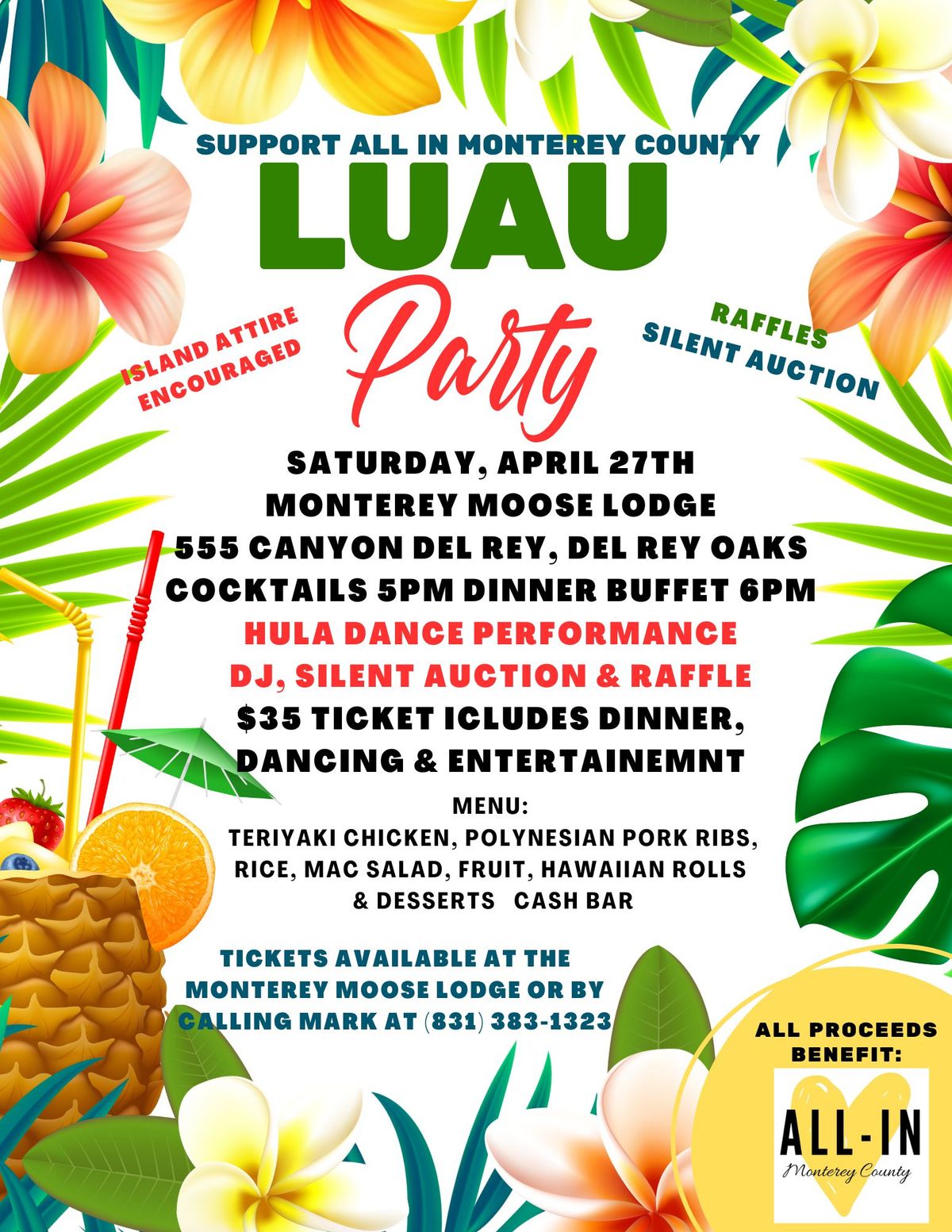 LUAU PARTY To Support All In Monterey County