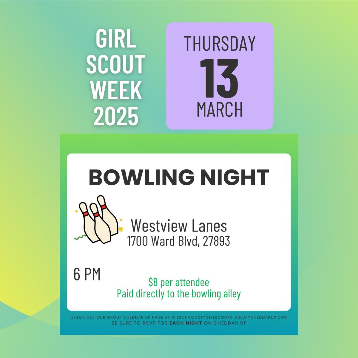 Bowling Night - Thursday Girl Scout Week 2025 