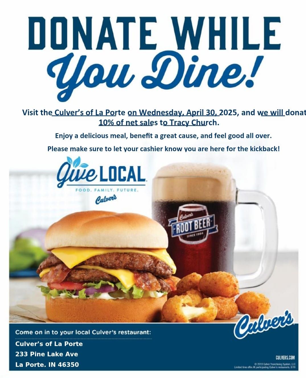 Culver's Give Back Day for Tracy Church