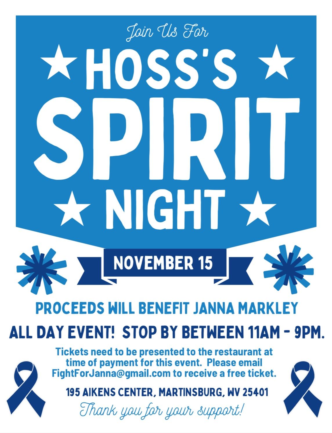 Spirit Night for Janna