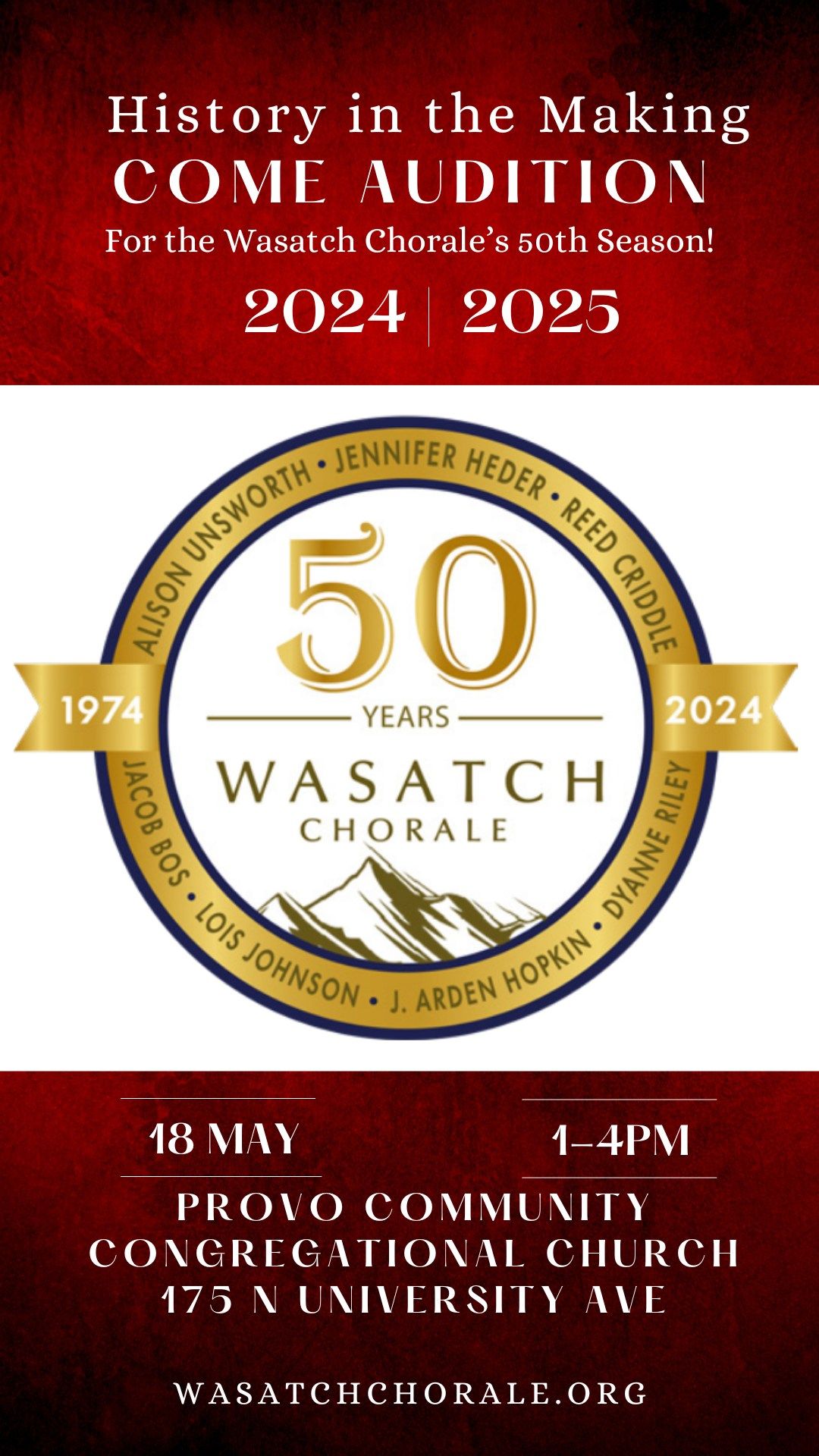 WASATCH CHORALE 50th SEASON AUDITIONS