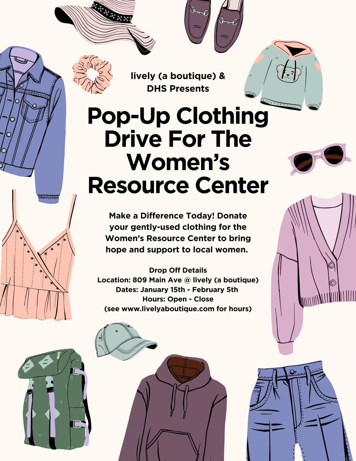 Pop-Up Clothing Drive For The Women's Resource Center!