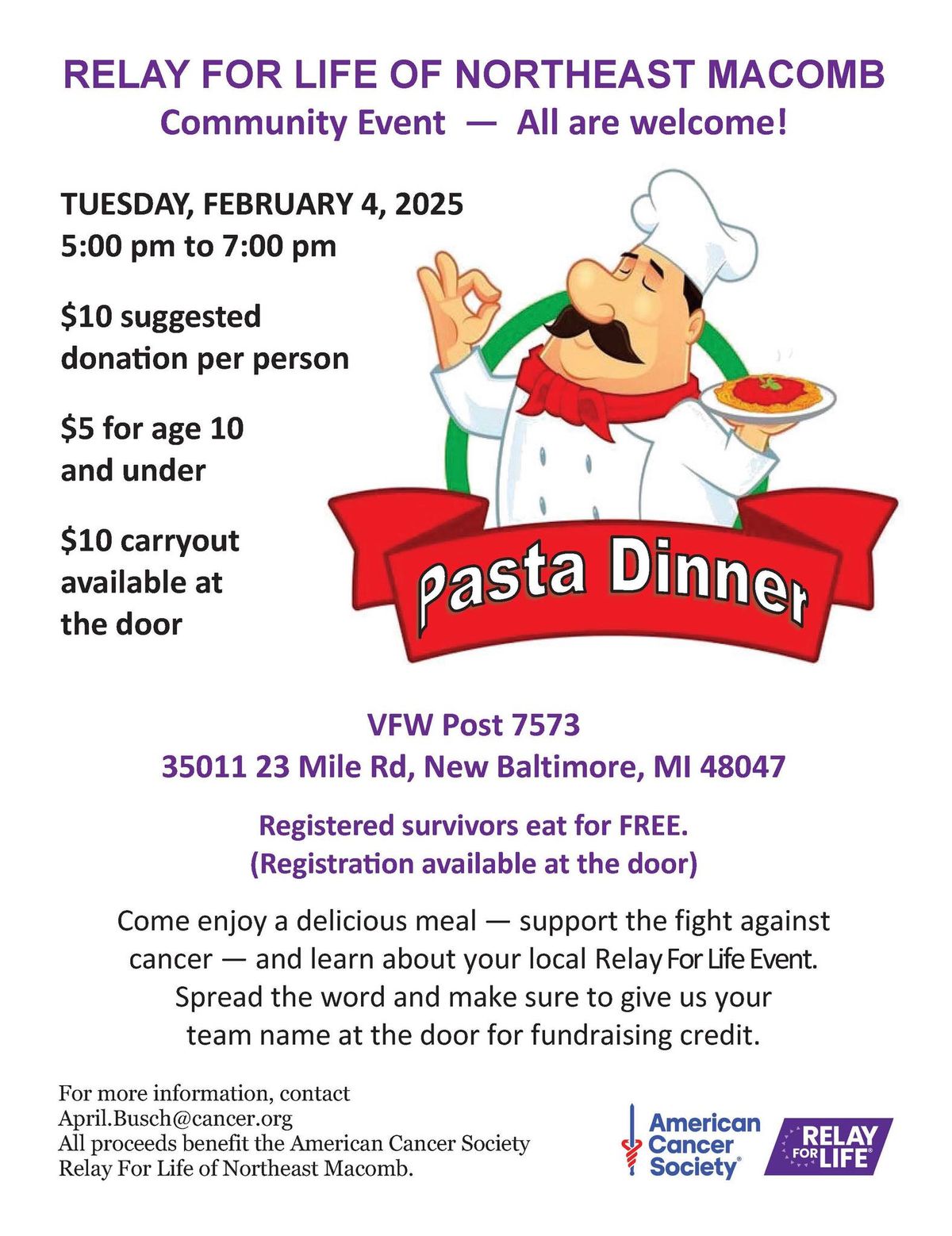 Relay For Life Pasta Dinner