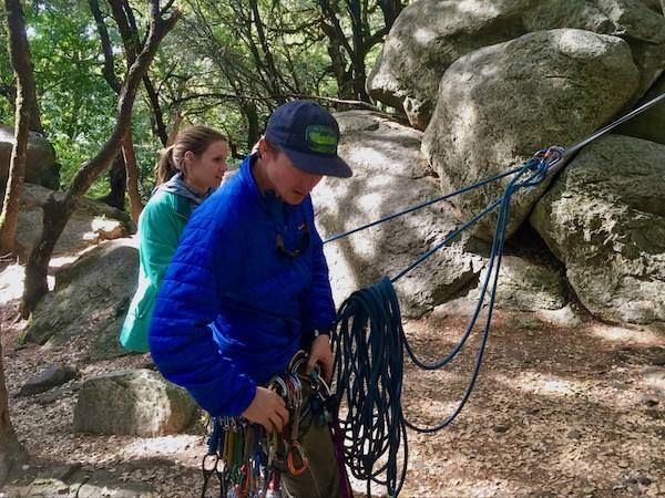 Rock Climbers Multi Pitch Techniques Class Outdoors at Castle Rock State Park