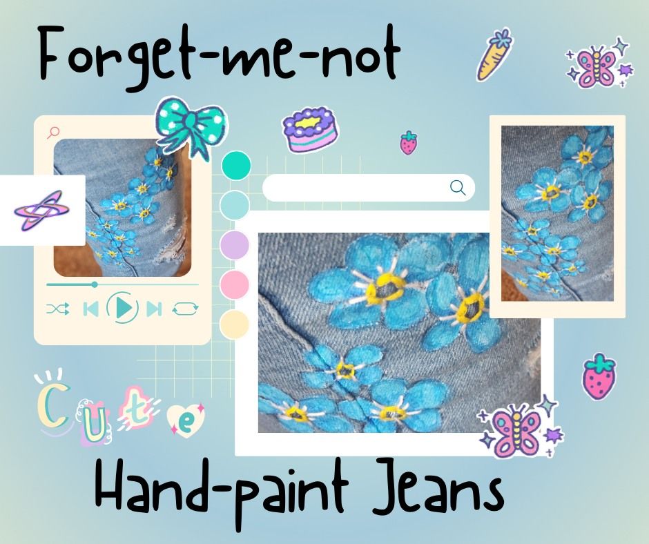 Forget-me-not Hand Painted Jeans Workshop