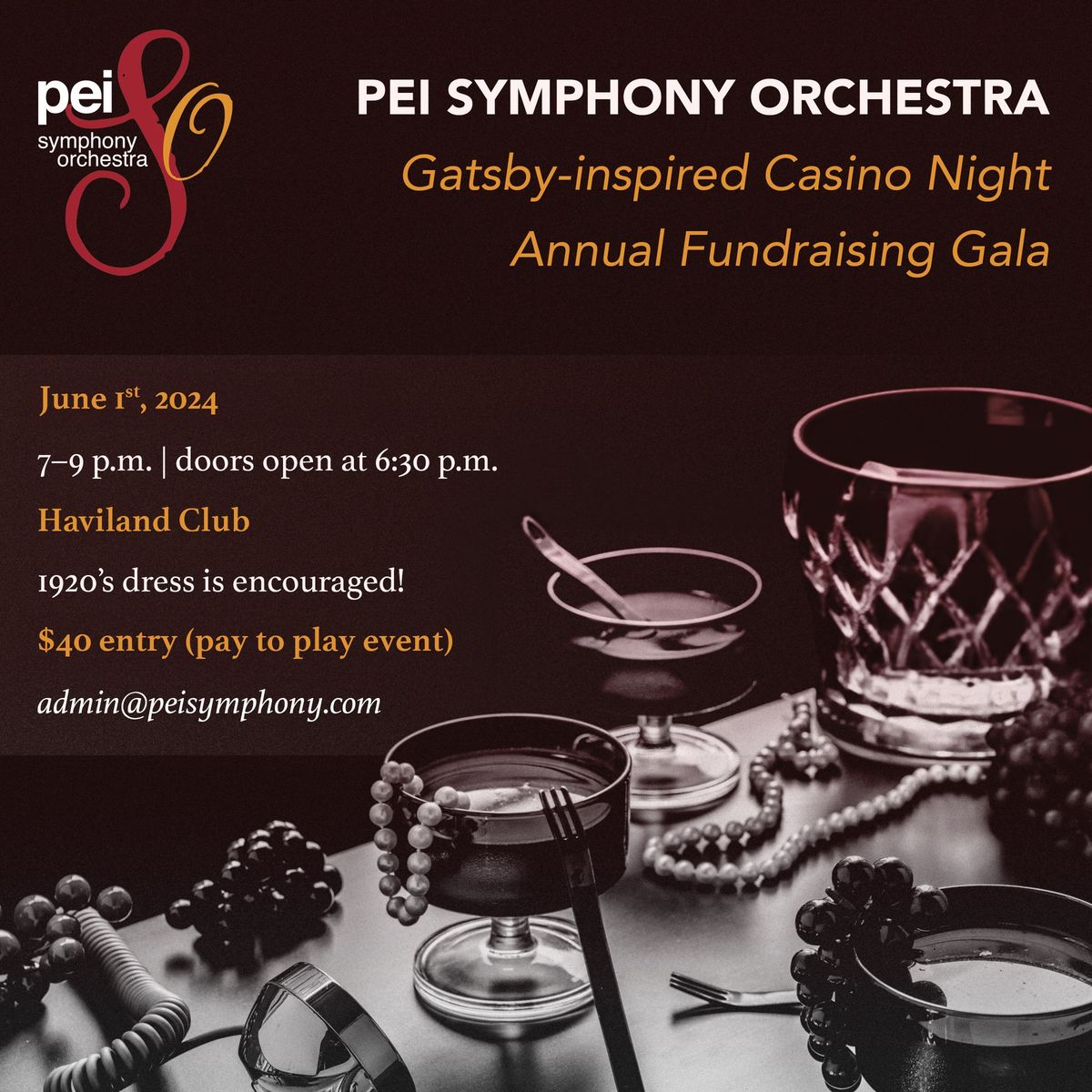 PEI Symphony Orchestra: Gatsby-inspired Casino Night Fundraising Gala