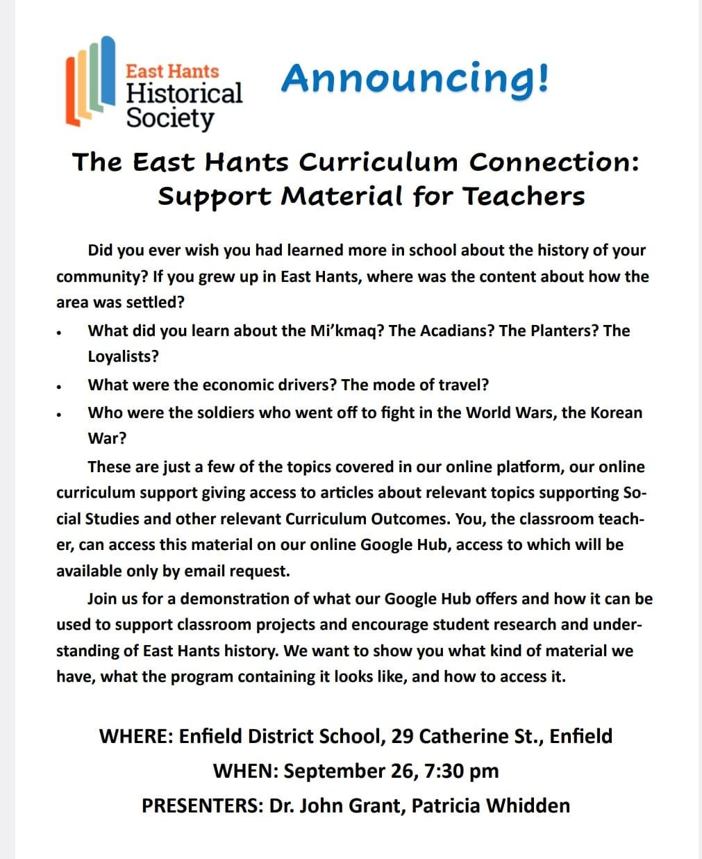 East Hants Curriculum Connection Project