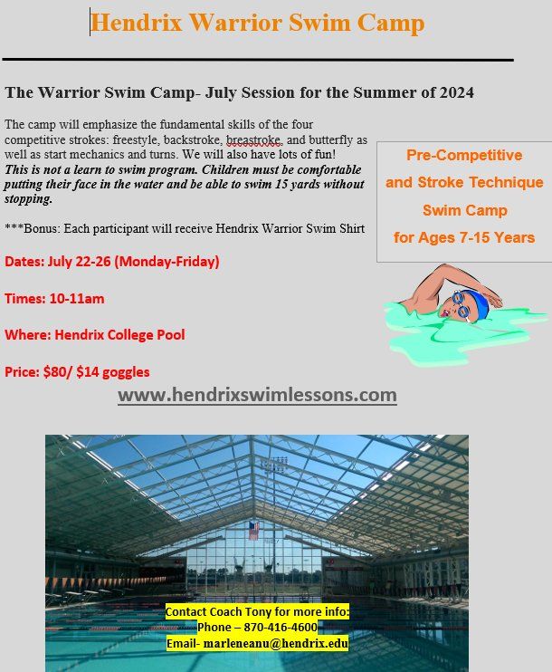 Warrior Swim Camp July Session