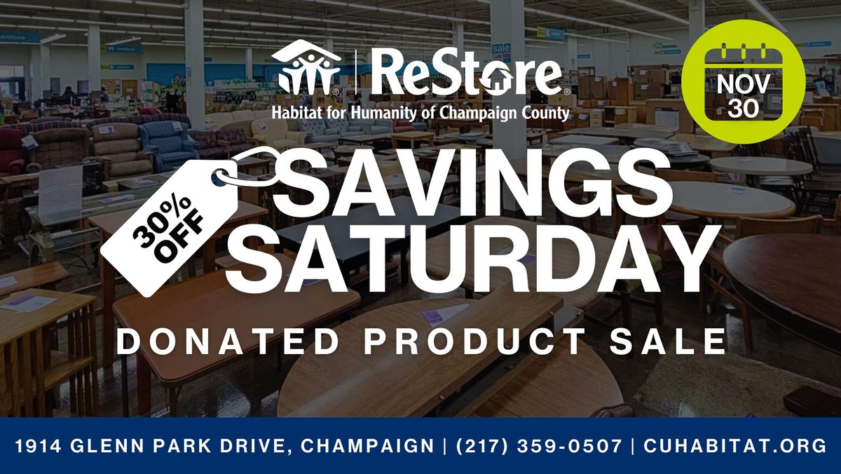 Savings Saturday - November 30 | 30% Off Donated Product