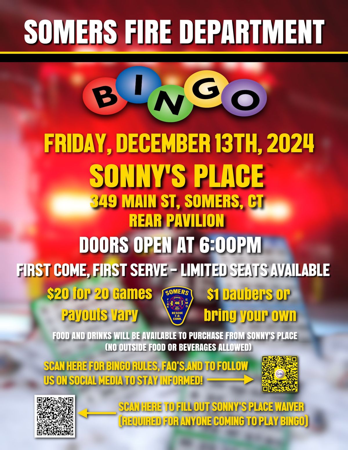 BINGO Night | Friday, December 13th, 2024, Sonny's Place