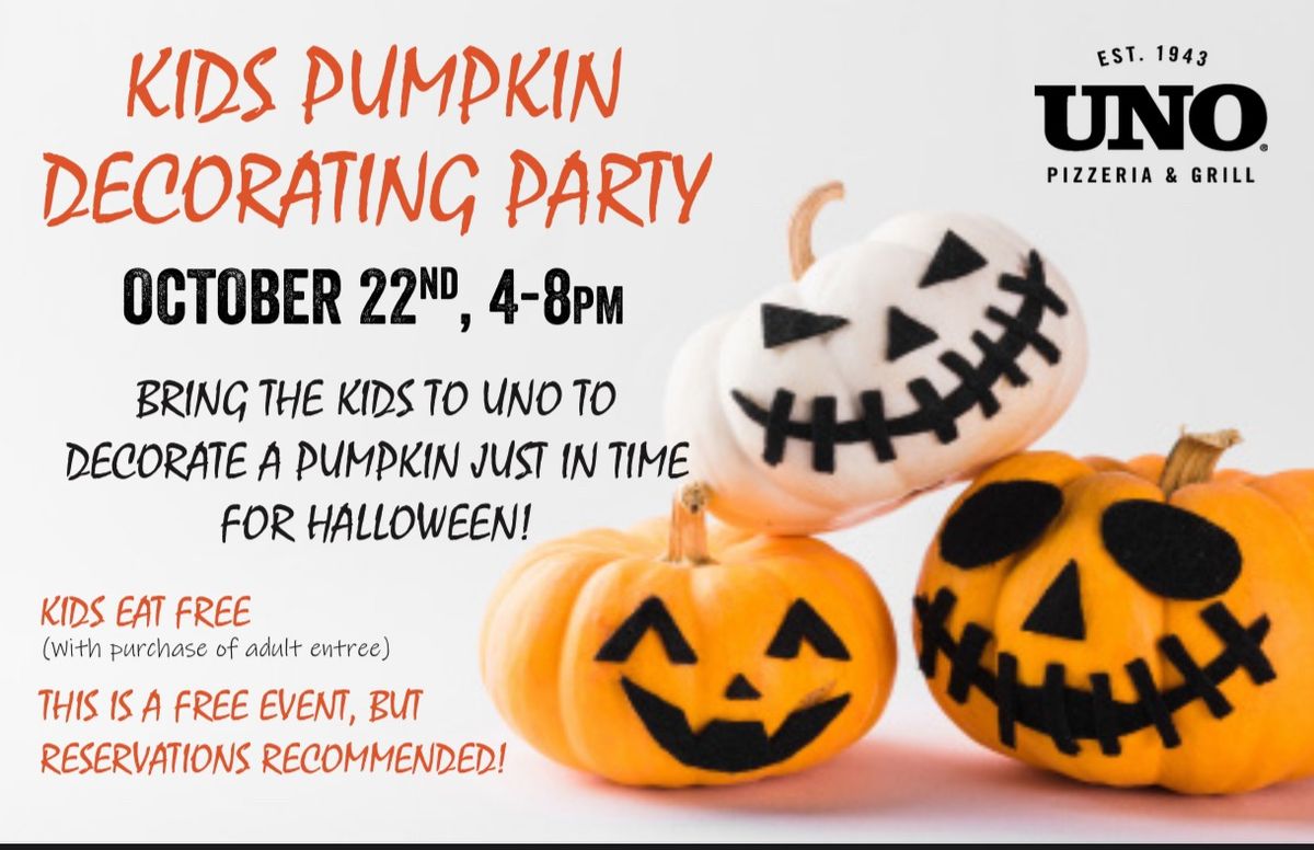 Kid\u2019s Pumpkin Decorating Party at UNO\u2019s! 