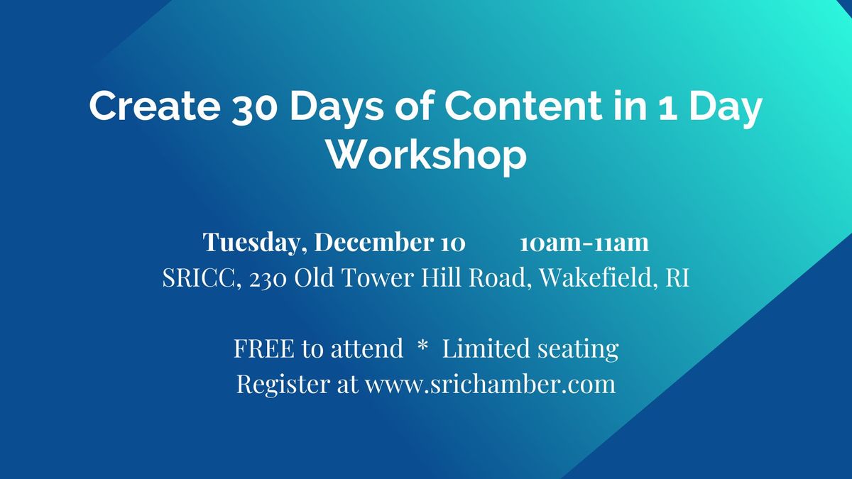 Create 30 Days of Content in 1 Day - FREE Workshop