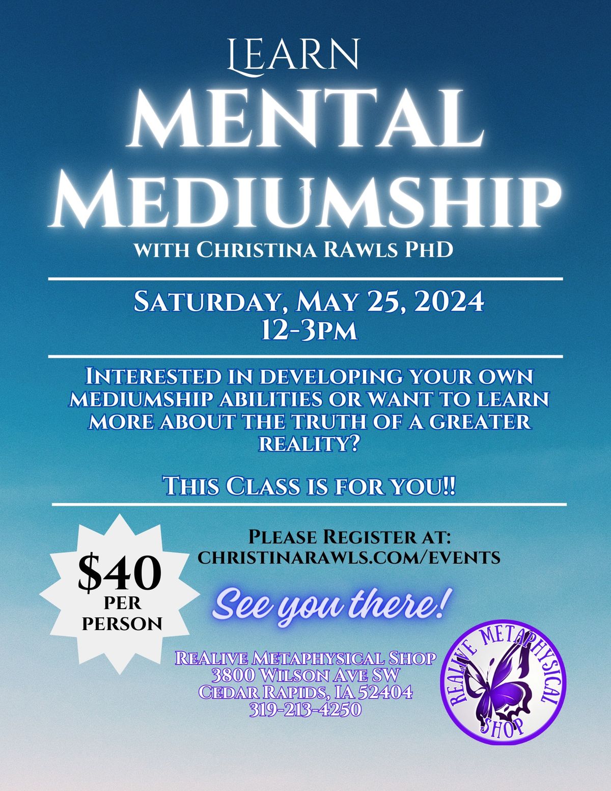 Learn Mental Mediumship (with Christina Rawls PhD), 3800 Wilson Avenue ...