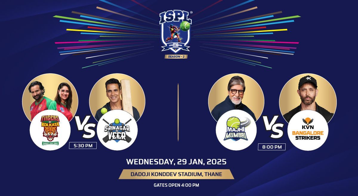 ISPL 2025: Tiigers Of Kolkata vs Srinagar Ke Veer &amp; Majhi Mumbai vs Kvn Bangalore Strikers