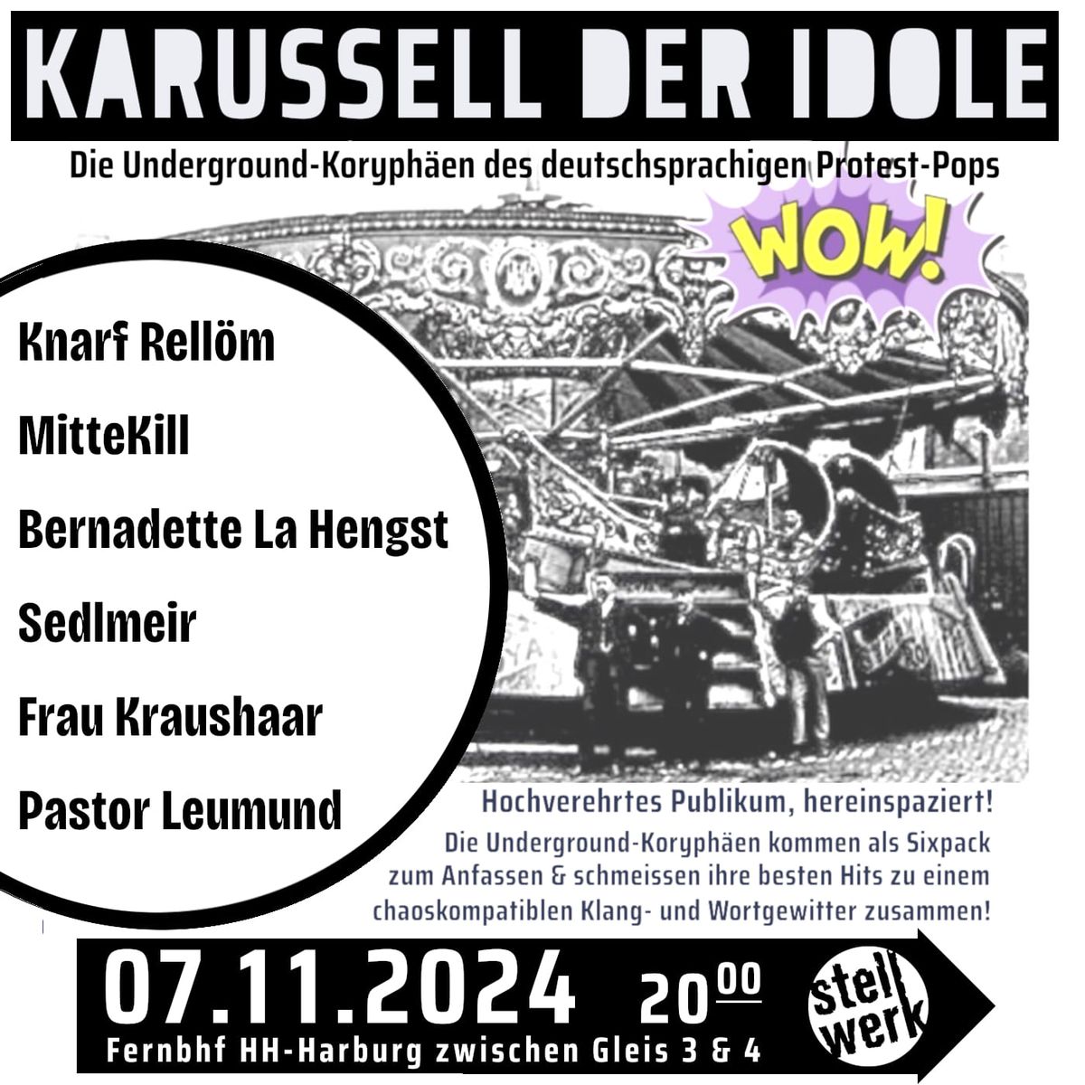 KARUSSELL DER IDOLE - B. La Hengst, Knarf Rell\u00f6m, Fr. Kraushaar, Sedlmeir, Mittekill, Pastor Leumund