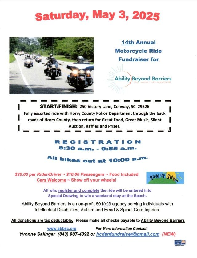 14th Annual Motorcycle Ride Fundraiser for Ability Beyond Barriers (DBA Horry county Disabilities)