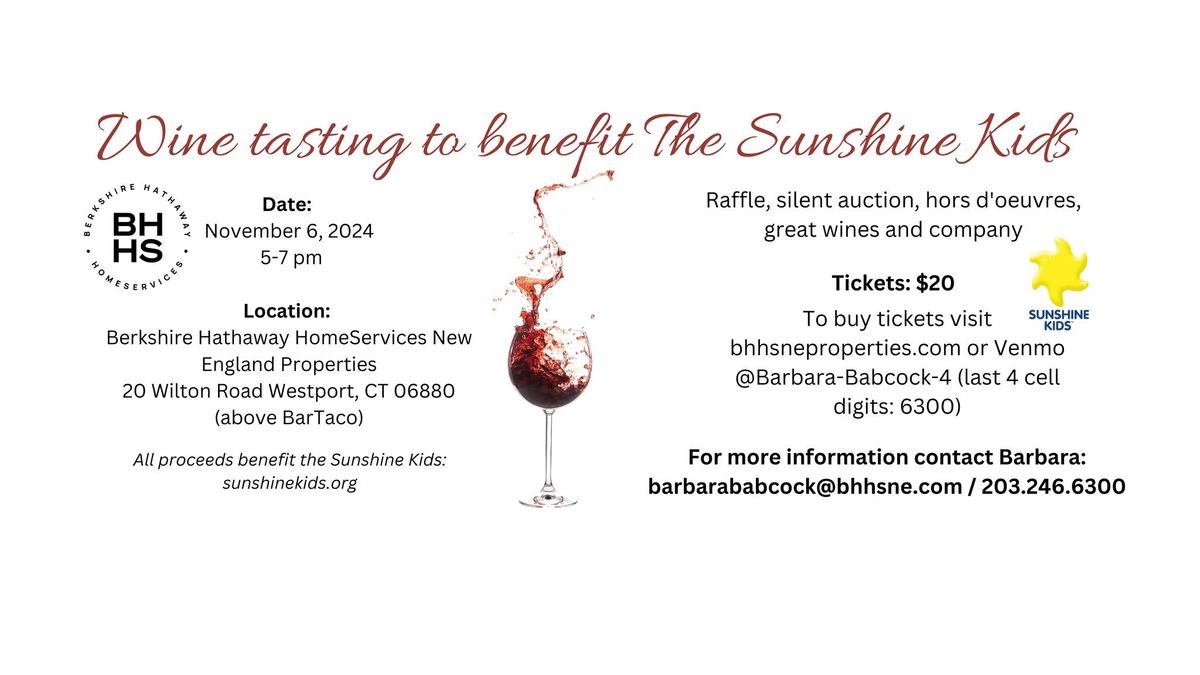 Wine tasting to benefit the Sunshine Kids