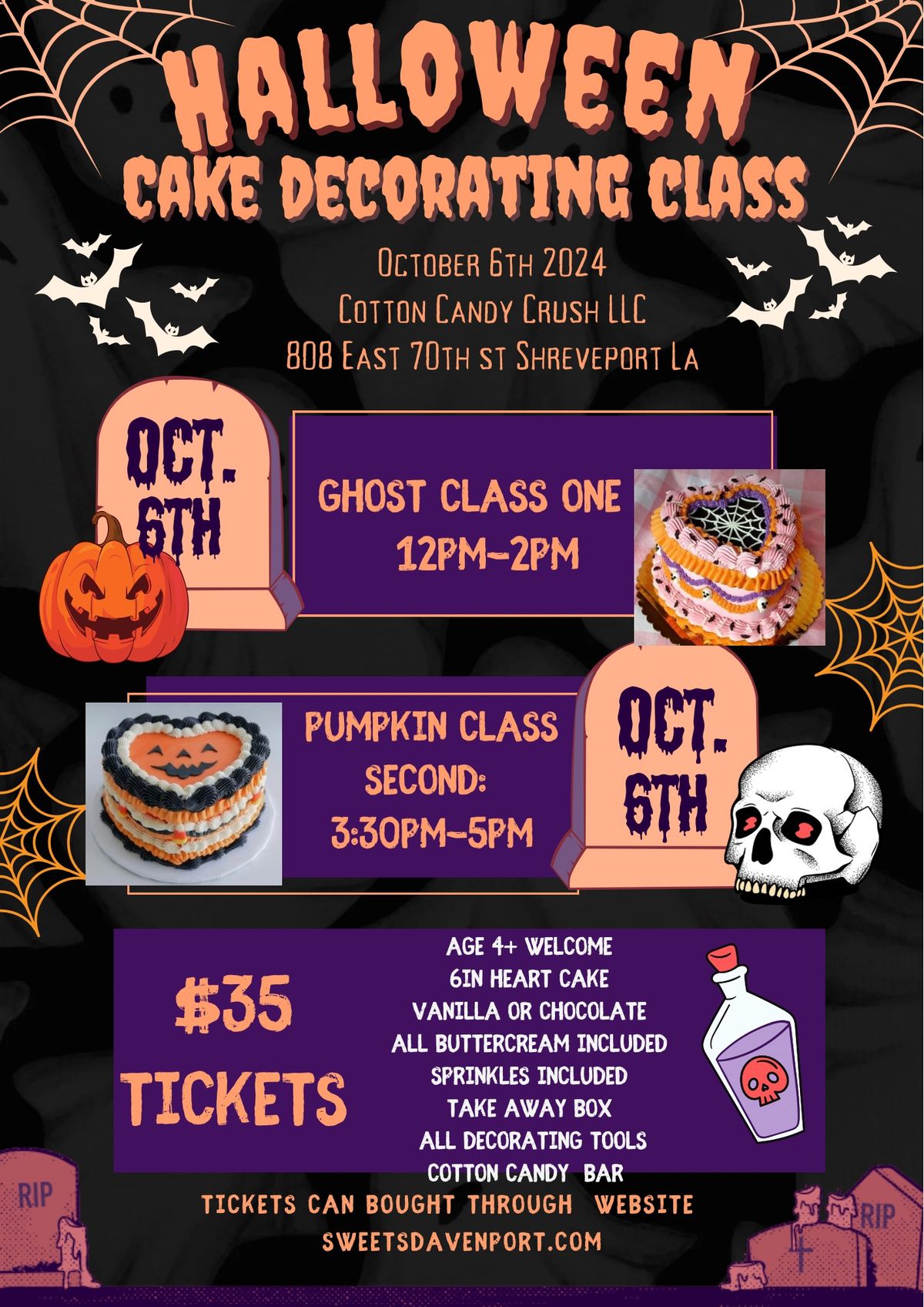 Halloween Cake Decorating Class 12-5pm(two classes to choose from)