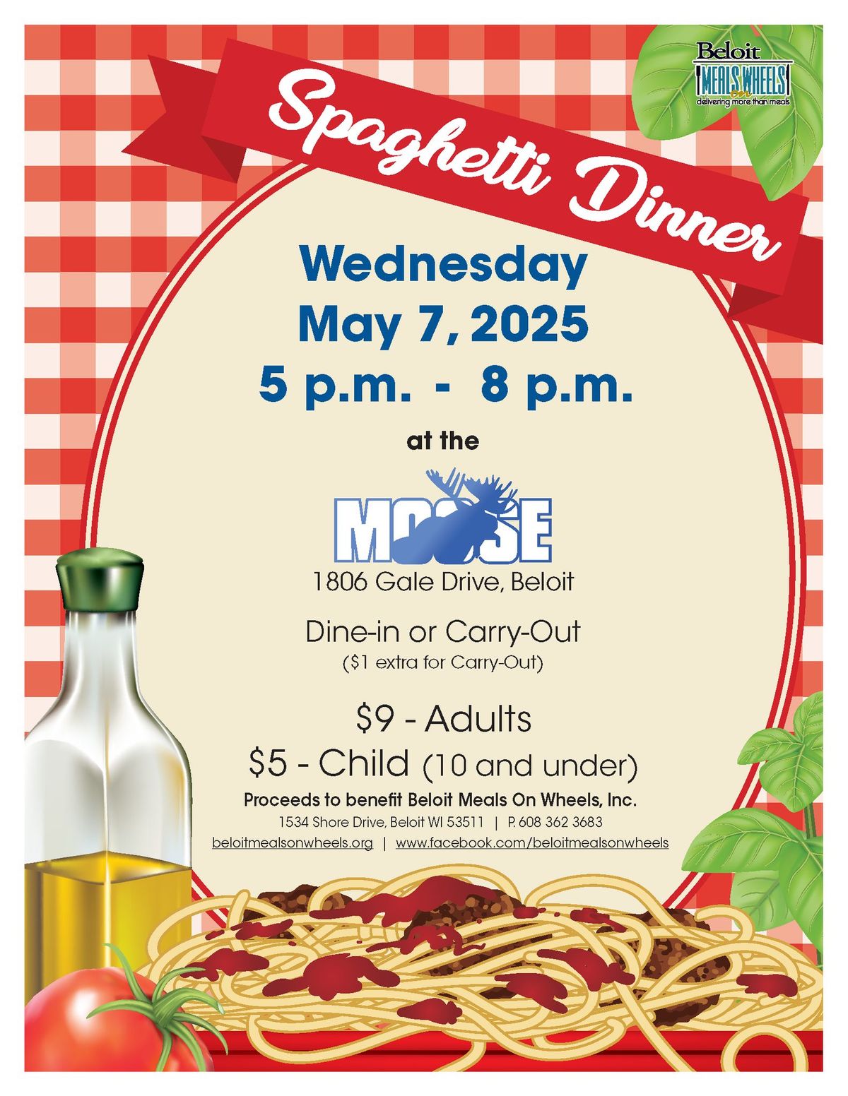 Spaghetti Dinner at Beloit Moose Lodge #191