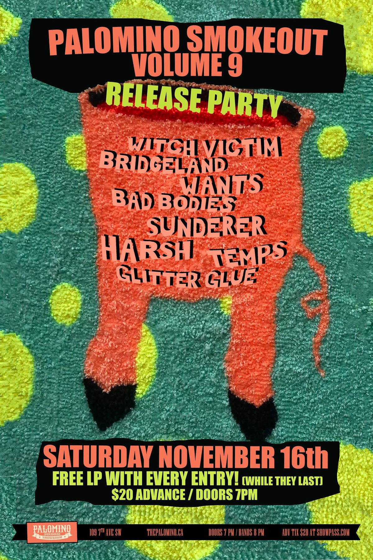 Palomino LP release PARTY: Witch Victim, Bridgeland, Wants, Bad Bodies, Temps, Harsh, Glitter Glue