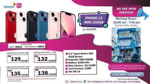 Celcom Ansuran Easyphone Iphone 13 Mini 256gb Celcom Taman Nusa Bestari Johor Bahru 1 November To 7 November