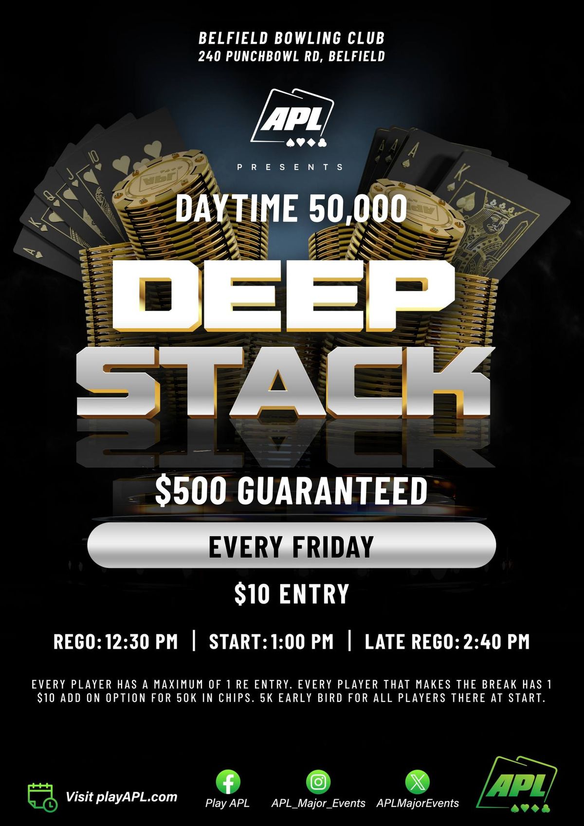 FRIDAY DAYTIME DEEPSTACK (near Ashfield) $15 entry- $500GTD GNTD