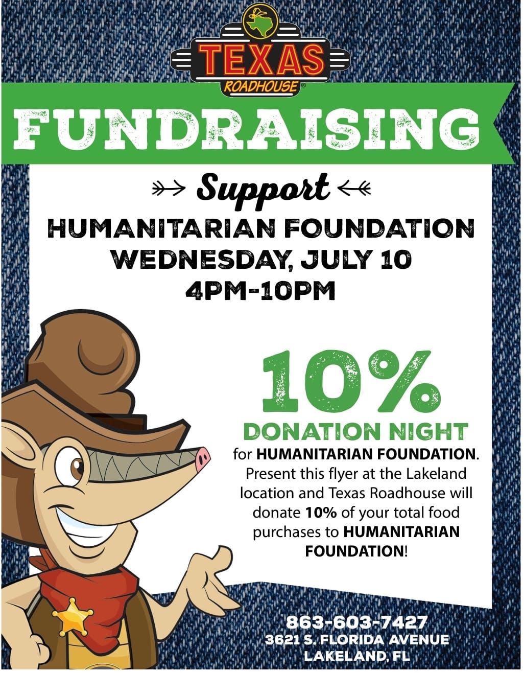 Texas Roadhouse Fundraiser for Zendah's HF Donation