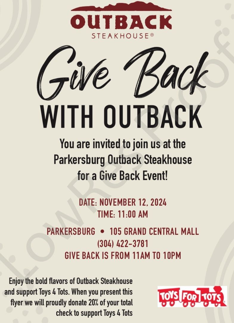 Give Back With Outback benefiting Mid-Ohio Valley Toys for Tots