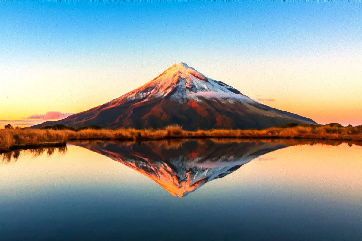 Wine and Paint Party @ Brew on Quay, Quay Street, Auckland  - Mt Taranaki painting