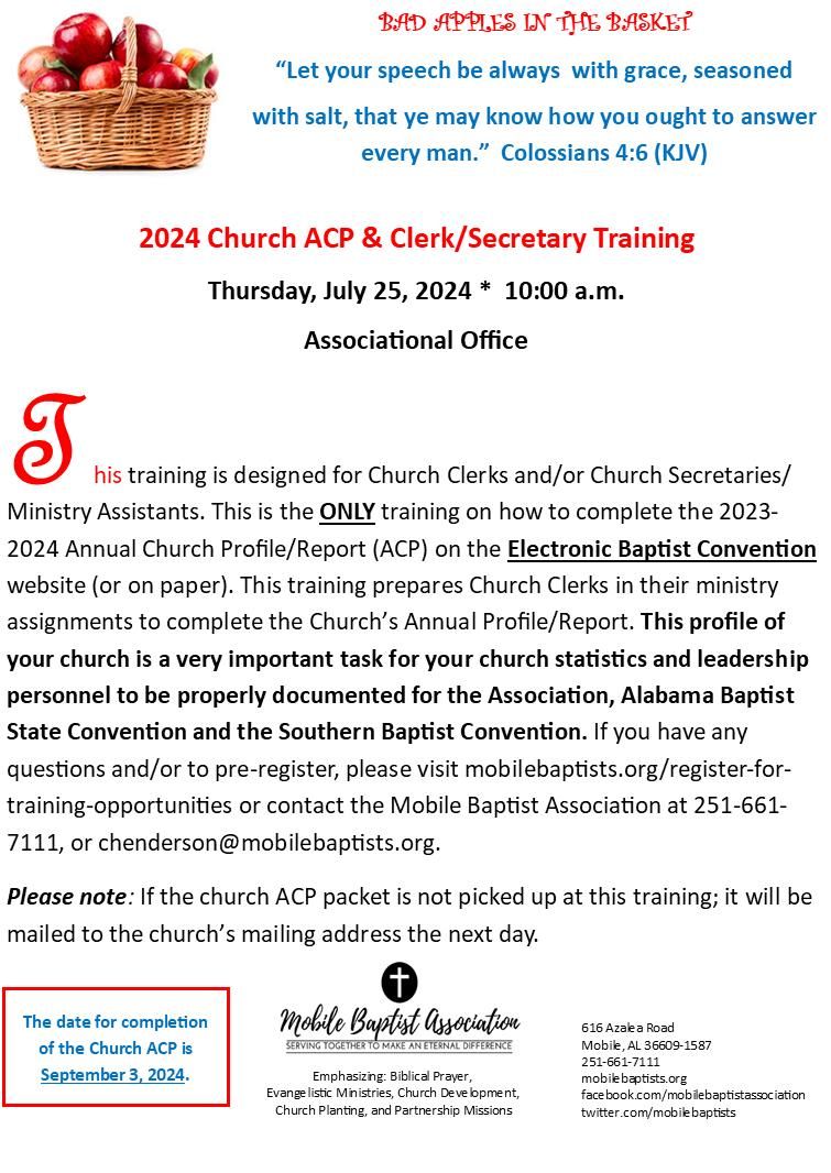 2024 Church ACP & Clerk\/Secretary Training