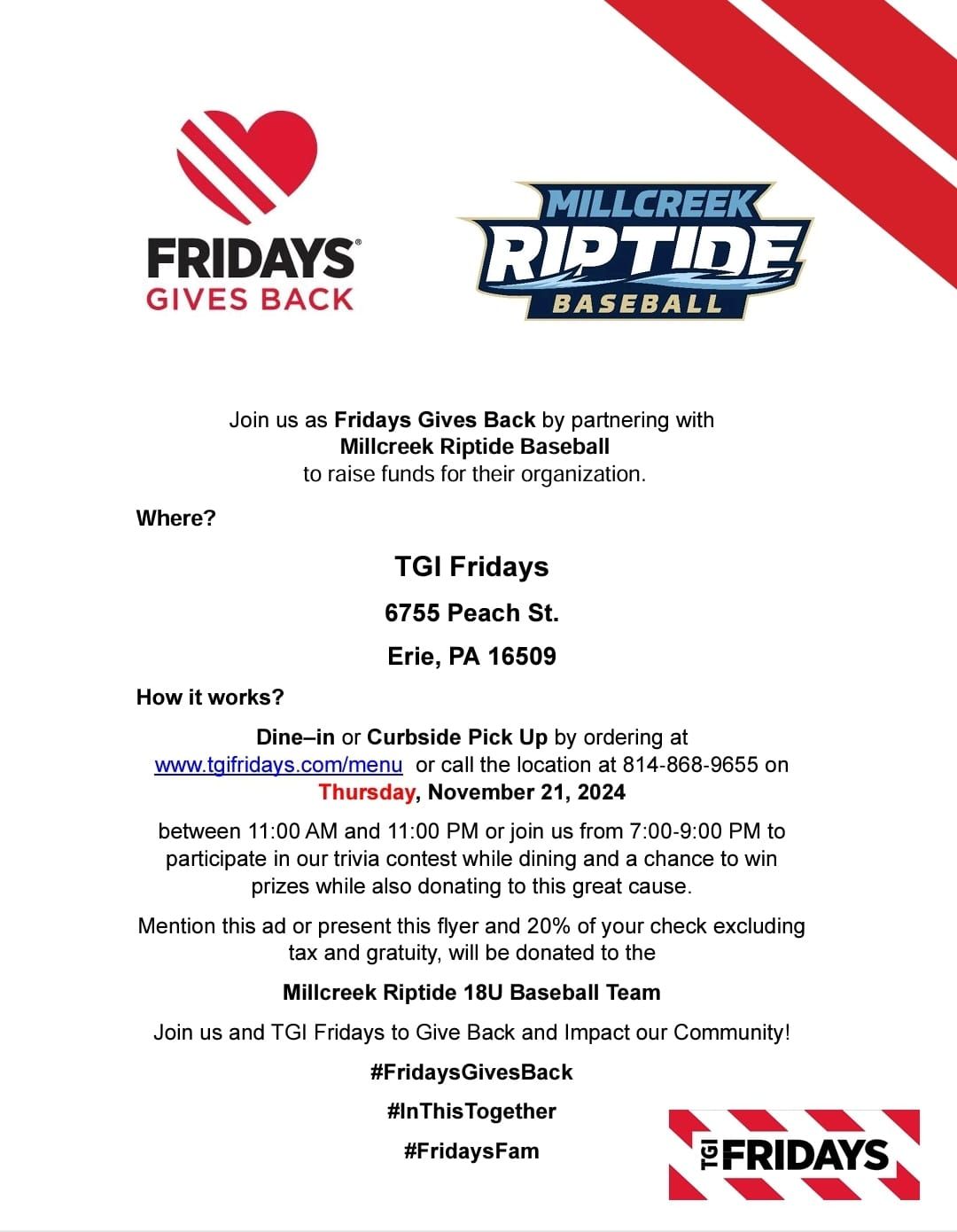 Riptide 18U  fundraiser at TGIFridays - Erie