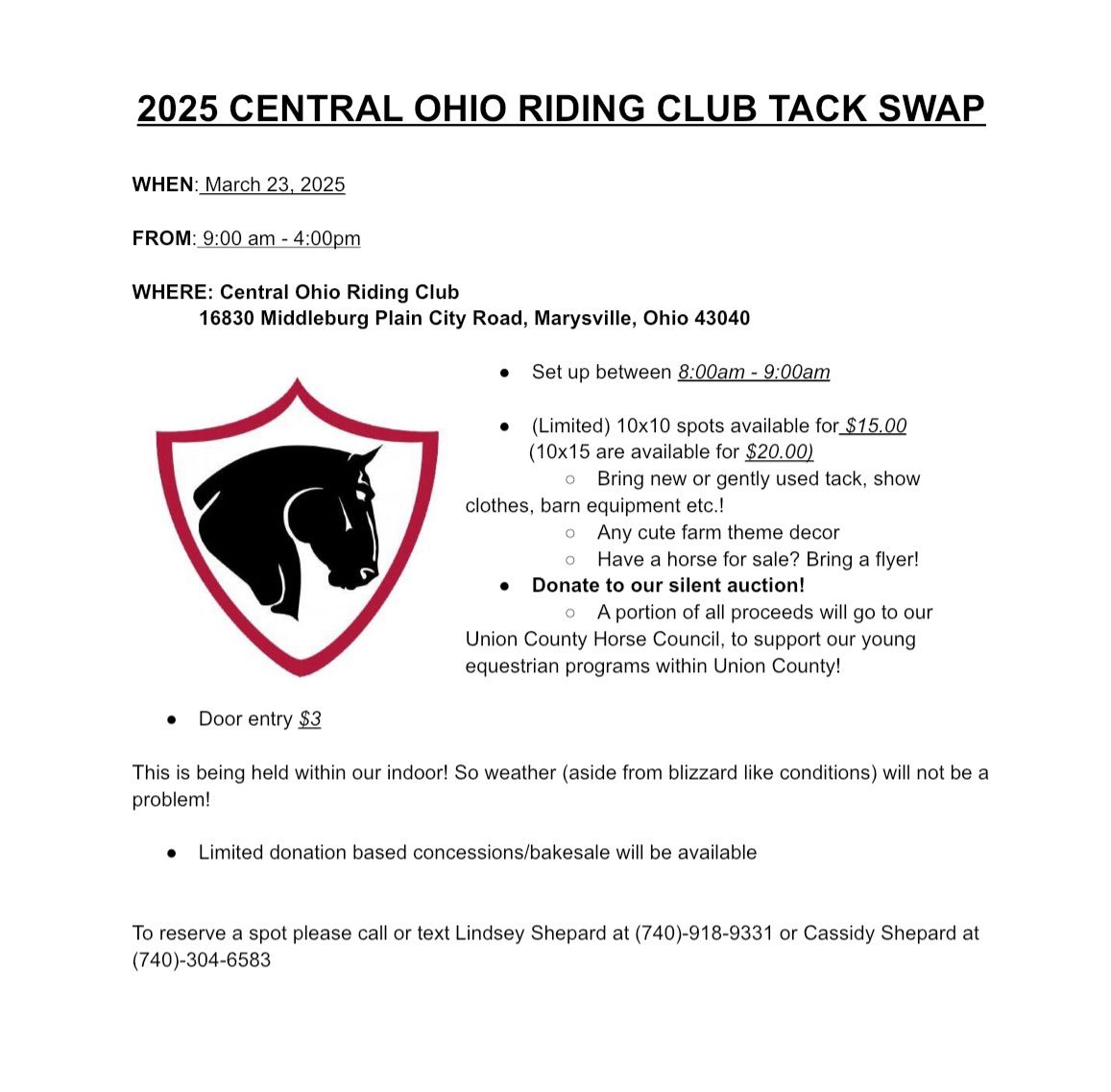 2025 Central Ohio Riding Club Tack Swap