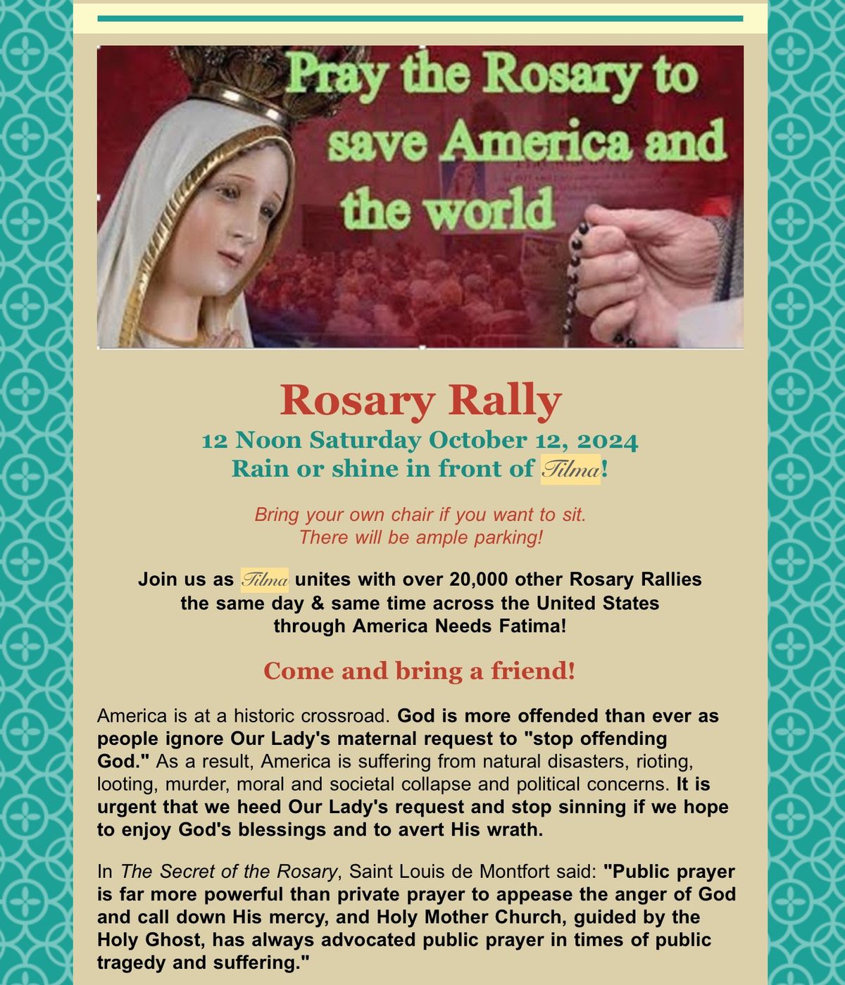 Rosary Rally (Rain or Shine! See photo in comment for more details.)