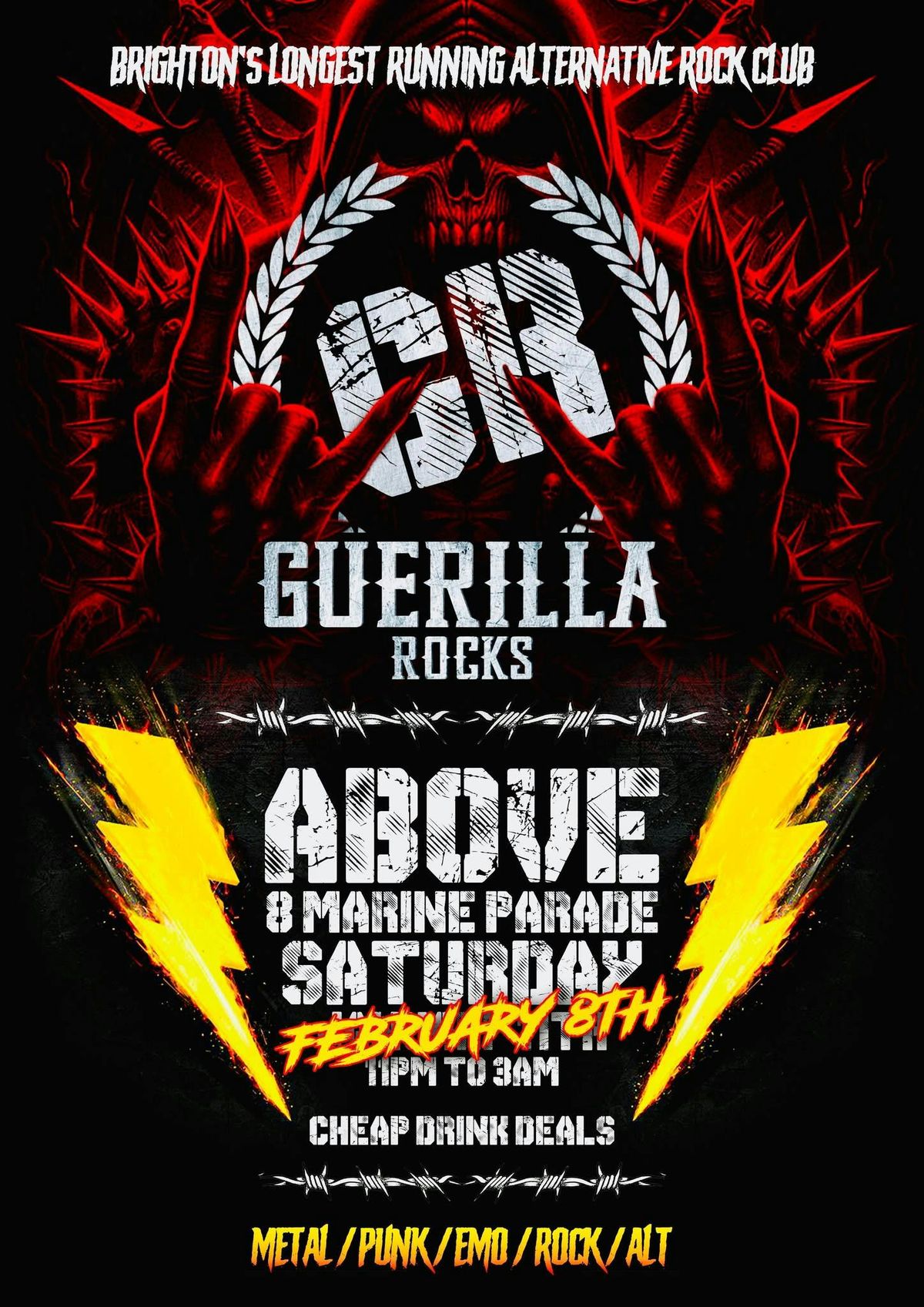 Guerilla Rocks @ Above - Saturday 8th February