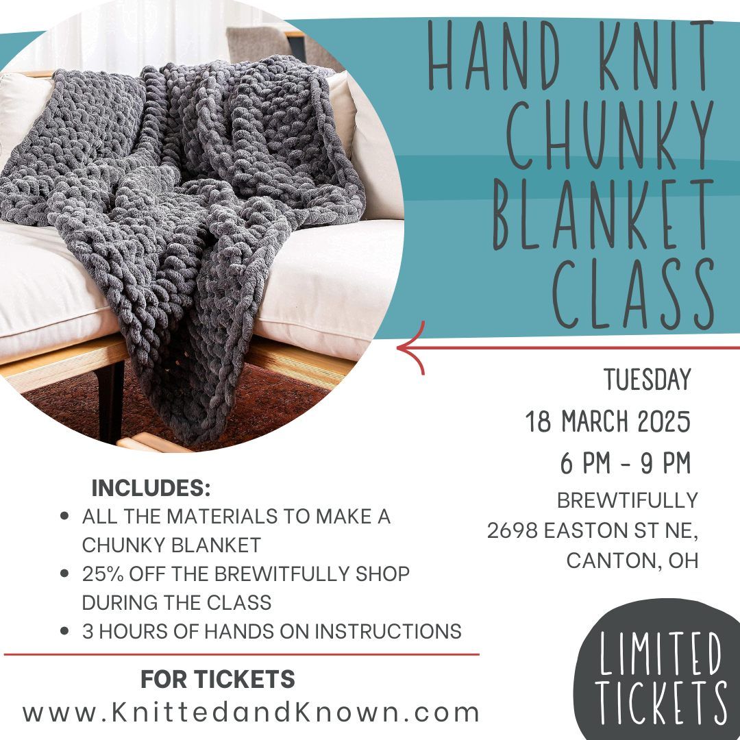 Hand knitting blanket class at Brewtifully 