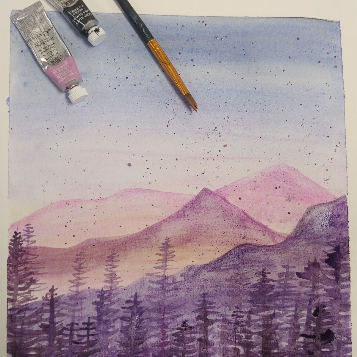 Watercolor Class: Morning Mountain Scene