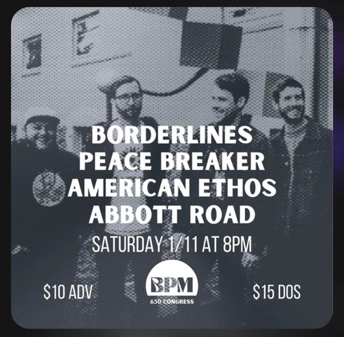 Borderlines, Peace Breaker, American Ethos & Abbott Road at Blue