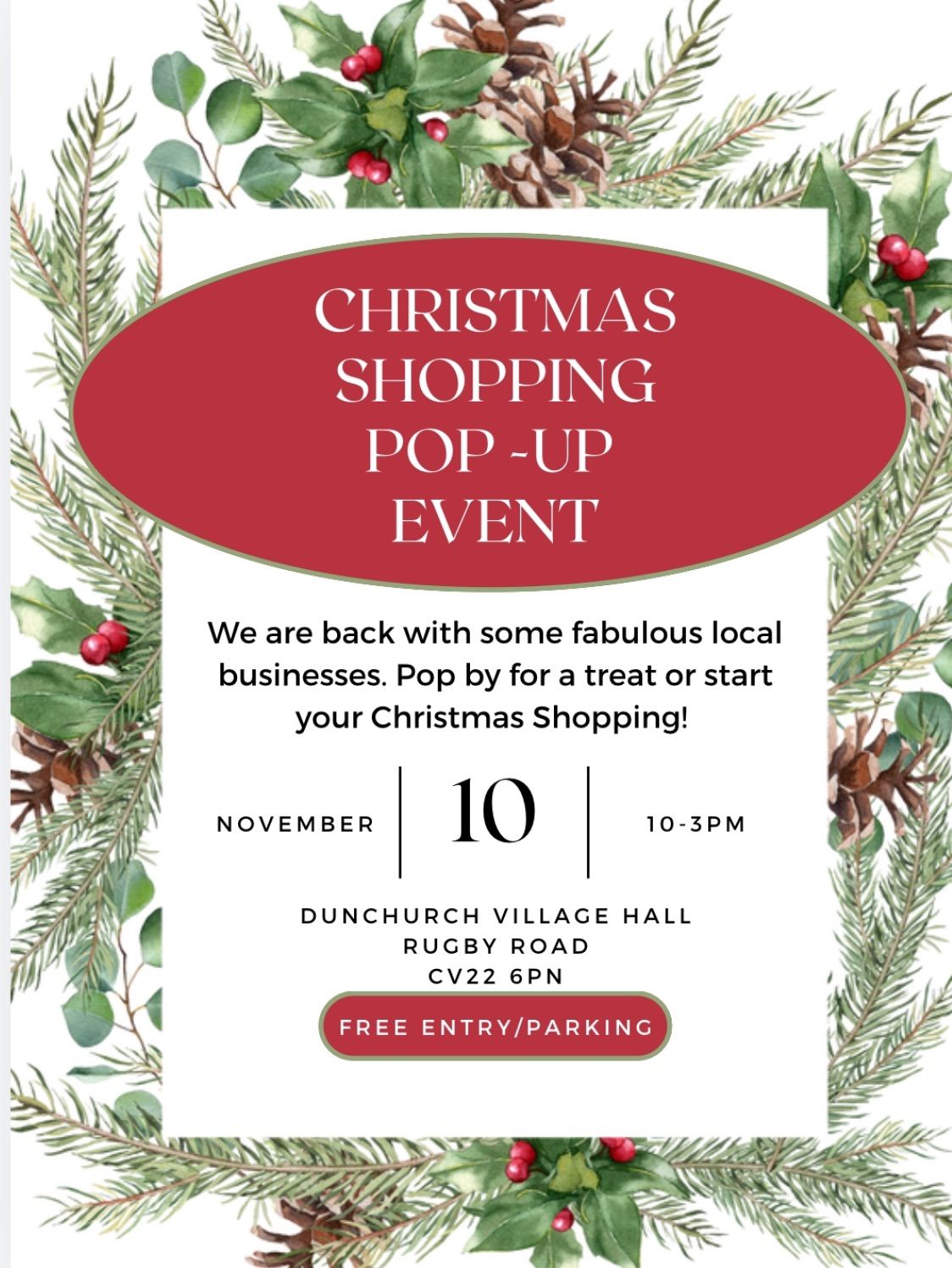 Dunchurch Village Hall, Pop Up Christmas Shopping Event