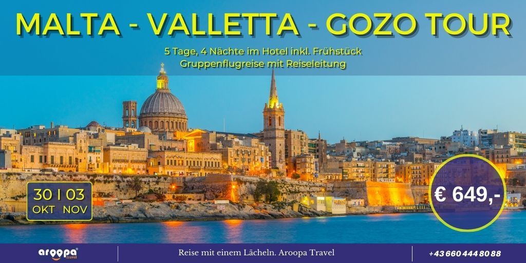 \ud83c\uddf2\ud83c\uddf9MALTA TOUR\ud83c\uddf2\ud83c\uddf9 Gruppenflugreise mit Reiseleitung 5 Tage, 4 N\u00e4chte p.P. \u20ac 649,-