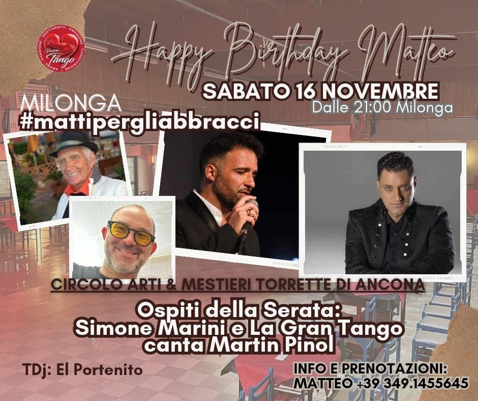 Milonga #mattipergliabbracci - Sabato 16 novembre: SIMONE MARINI e LA GRAN TANGO, canta MARTIN PINOL