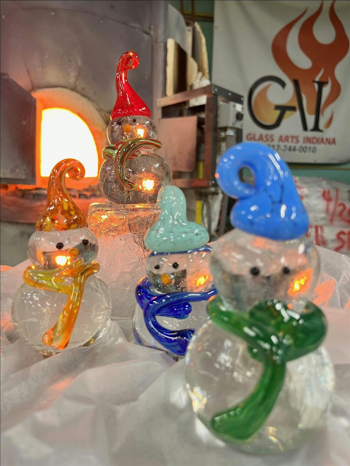 Cool and Icy Snowpeople in 2025..made at GAI out of Hot Glass!